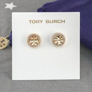 Tory Burch Miller Pavé Stud Earrings in Gold (Brand New with Dust Bag)